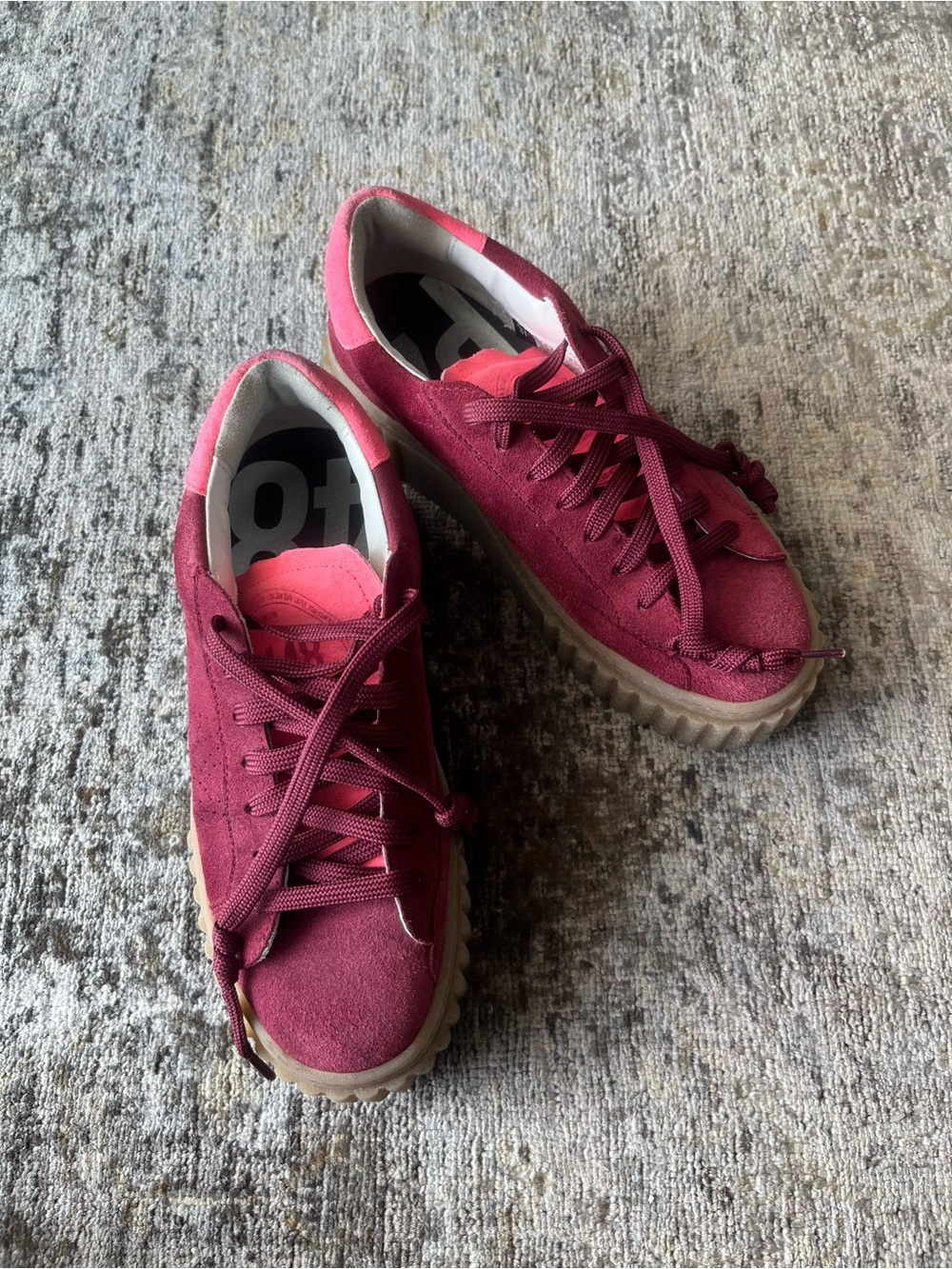 P448 Suede Platform Sneakers in Burgundy & Hot Pink - Picture 3 of 6